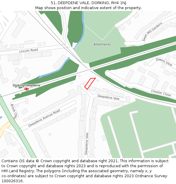 51, DEEPDENE VALE, DORKING, RH4 1NJ: Location map and indicative extent of plot