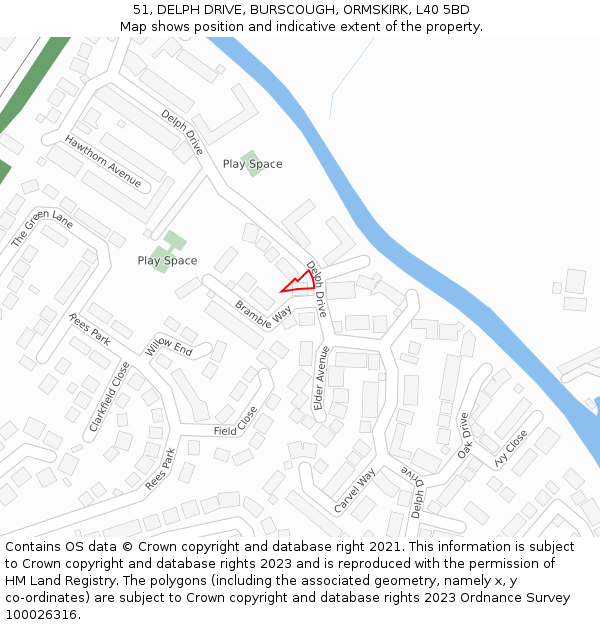 51, DELPH DRIVE, BURSCOUGH, ORMSKIRK, L40 5BD: Location map and indicative extent of plot