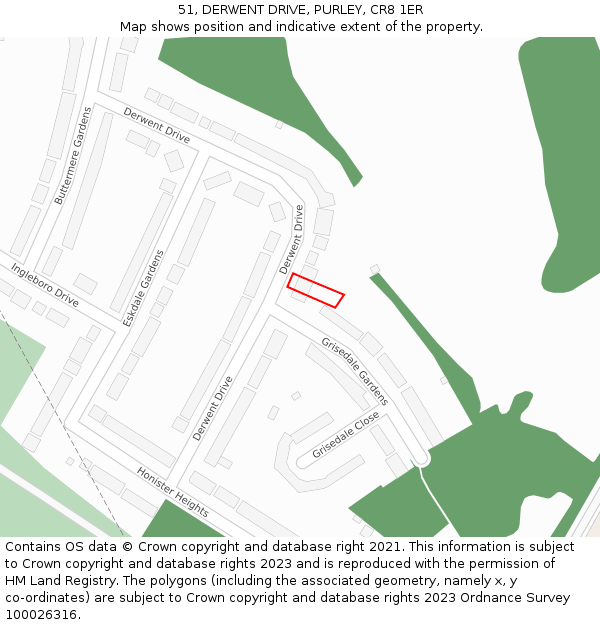 51, DERWENT DRIVE, PURLEY, CR8 1ER: Location map and indicative extent of plot