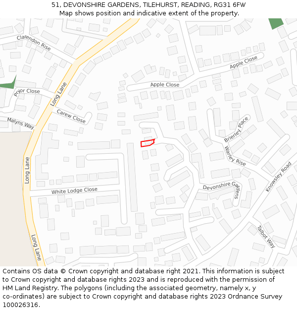 51, DEVONSHIRE GARDENS, TILEHURST, READING, RG31 6FW: Location map and indicative extent of plot
