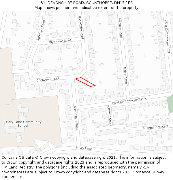 51, DEVONSHIRE ROAD, SCUNTHORPE, DN17 1ER: Location map and indicative extent of plot