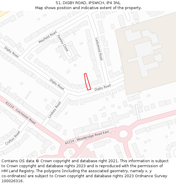 51, DIGBY ROAD, IPSWICH, IP4 3NL: Location map and indicative extent of plot