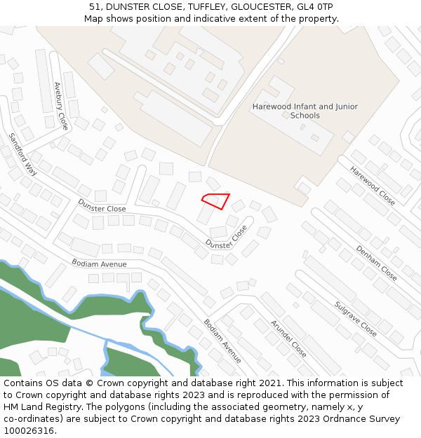 51, DUNSTER CLOSE, TUFFLEY, GLOUCESTER, GL4 0TP: Location map and indicative extent of plot