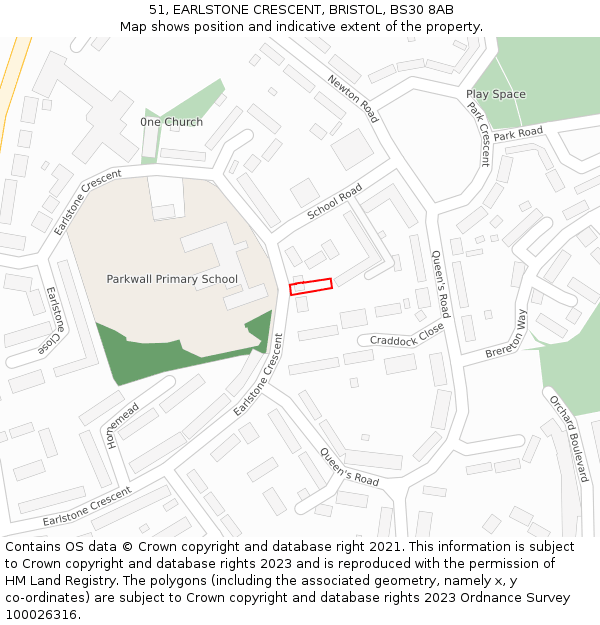 51, EARLSTONE CRESCENT, BRISTOL, BS30 8AB: Location map and indicative extent of plot