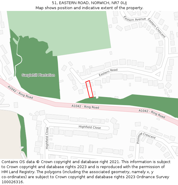 51, EASTERN ROAD, NORWICH, NR7 0UJ: Location map and indicative extent of plot