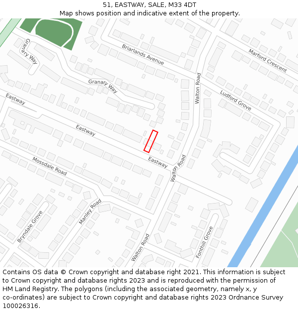 51, EASTWAY, SALE, M33 4DT: Location map and indicative extent of plot