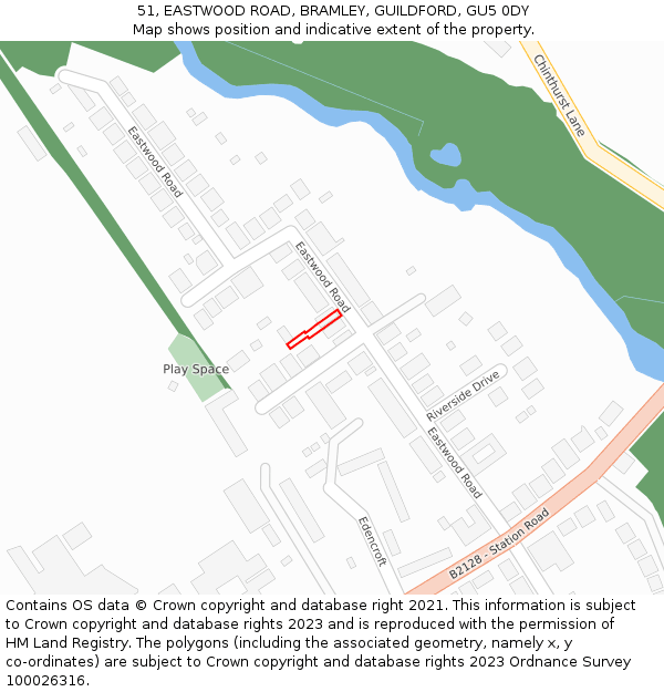 51, EASTWOOD ROAD, BRAMLEY, GUILDFORD, GU5 0DY: Location map and indicative extent of plot