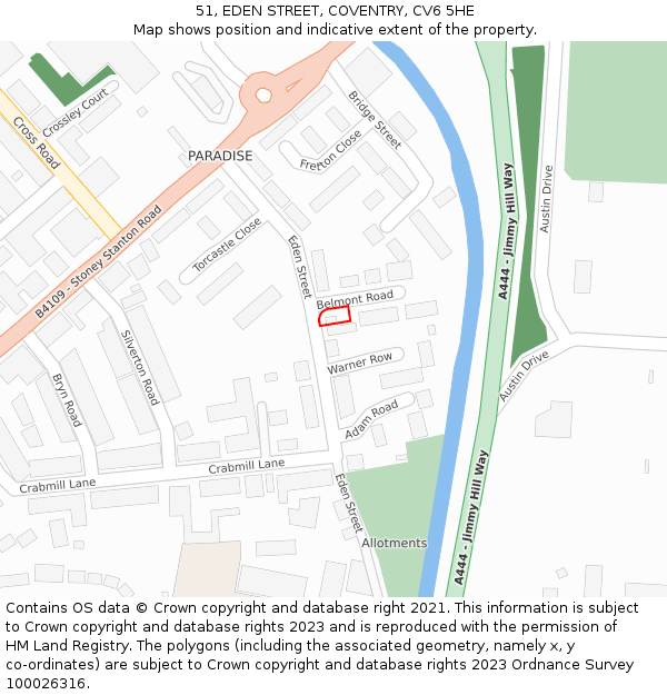 51, EDEN STREET, COVENTRY, CV6 5HE: Location map and indicative extent of plot