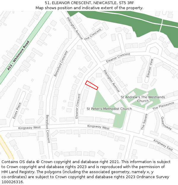 51, ELEANOR CRESCENT, NEWCASTLE, ST5 3RF: Location map and indicative extent of plot