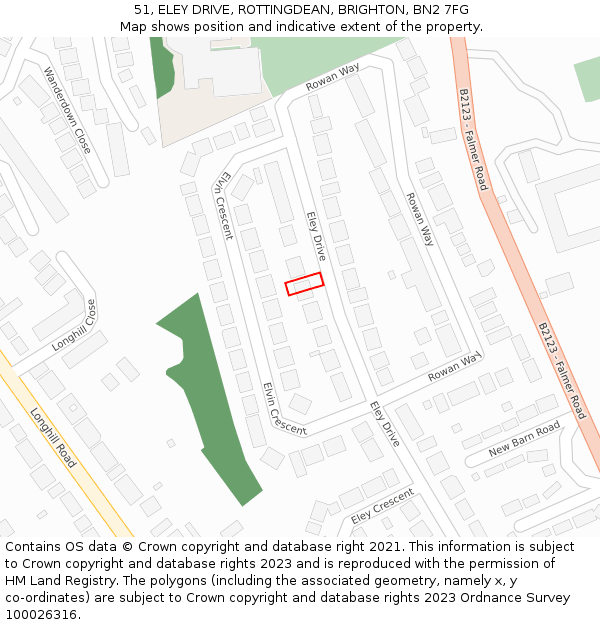 51, ELEY DRIVE, ROTTINGDEAN, BRIGHTON, BN2 7FG: Location map and indicative extent of plot