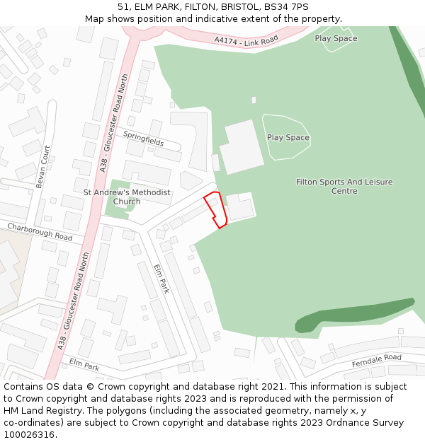 51, ELM PARK, FILTON, BRISTOL, BS34 7PS: Location map and indicative extent of plot
