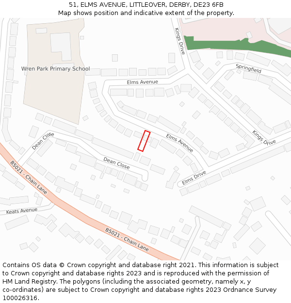 51, ELMS AVENUE, LITTLEOVER, DERBY, DE23 6FB: Location map and indicative extent of plot