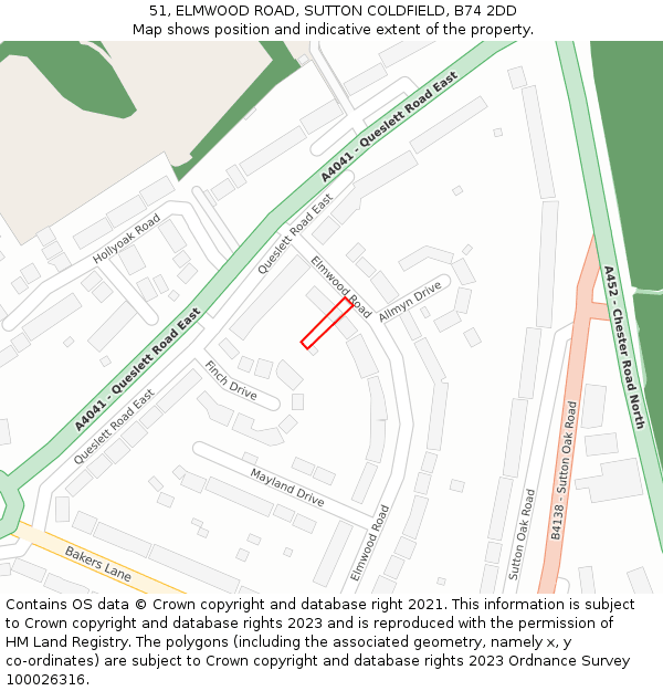 51, ELMWOOD ROAD, SUTTON COLDFIELD, B74 2DD: Location map and indicative extent of plot