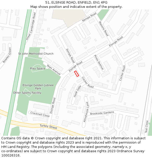 51, ELSINGE ROAD, ENFIELD, EN1 4PG: Location map and indicative extent of plot