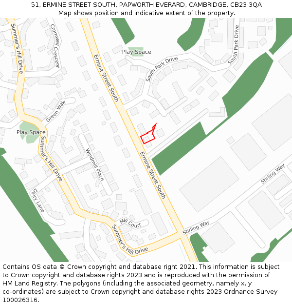 51, ERMINE STREET SOUTH, PAPWORTH EVERARD, CAMBRIDGE, CB23 3QA: Location map and indicative extent of plot