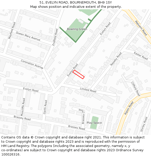51, EVELYN ROAD, BOURNEMOUTH, BH9 1SY: Location map and indicative extent of plot