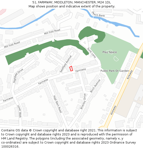 51, FARMWAY, MIDDLETON, MANCHESTER, M24 1DL: Location map and indicative extent of plot