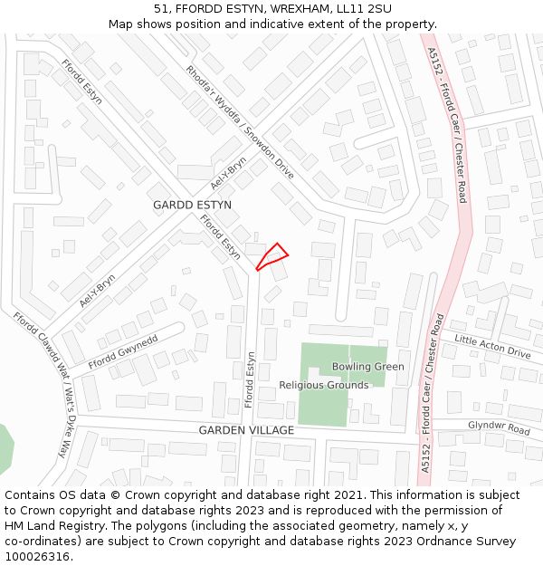 51, FFORDD ESTYN, WREXHAM, LL11 2SU: Location map and indicative extent of plot