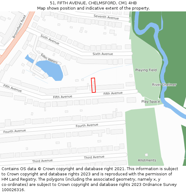 51, FIFTH AVENUE, CHELMSFORD, CM1 4HB: Location map and indicative extent of plot