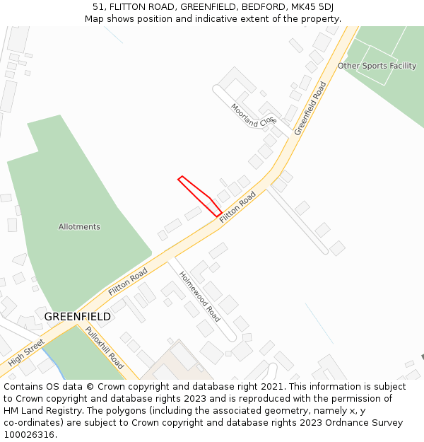 51, FLITTON ROAD, GREENFIELD, BEDFORD, MK45 5DJ: Location map and indicative extent of plot
