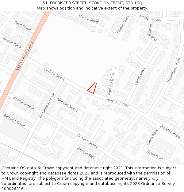 51, FORRISTER STREET, STOKE-ON-TRENT, ST3 1SQ: Location map and indicative extent of plot