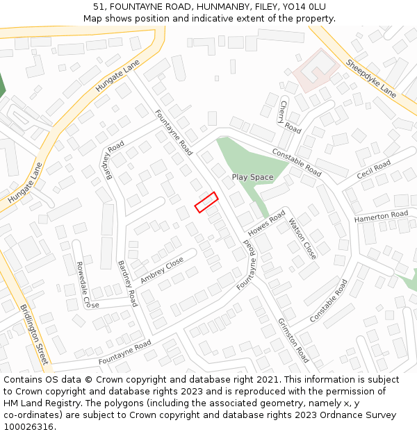 51, FOUNTAYNE ROAD, HUNMANBY, FILEY, YO14 0LU: Location map and indicative extent of plot
