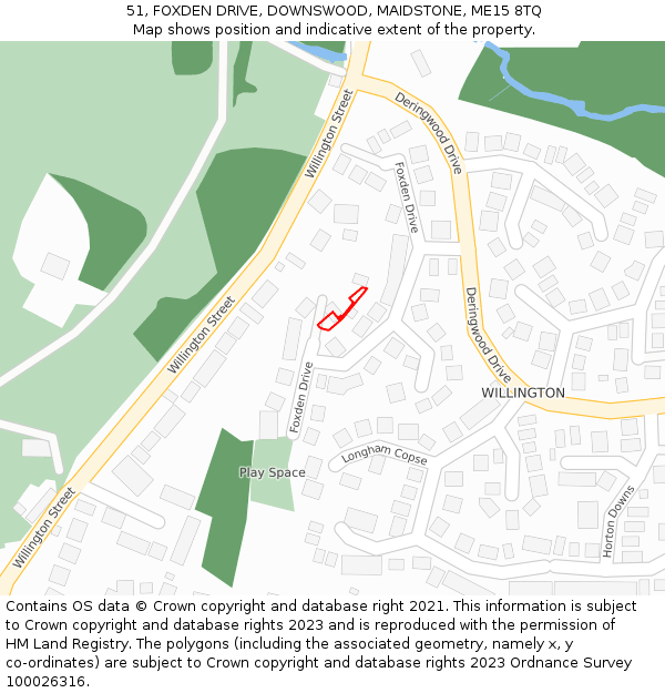 51, FOXDEN DRIVE, DOWNSWOOD, MAIDSTONE, ME15 8TQ: Location map and indicative extent of plot