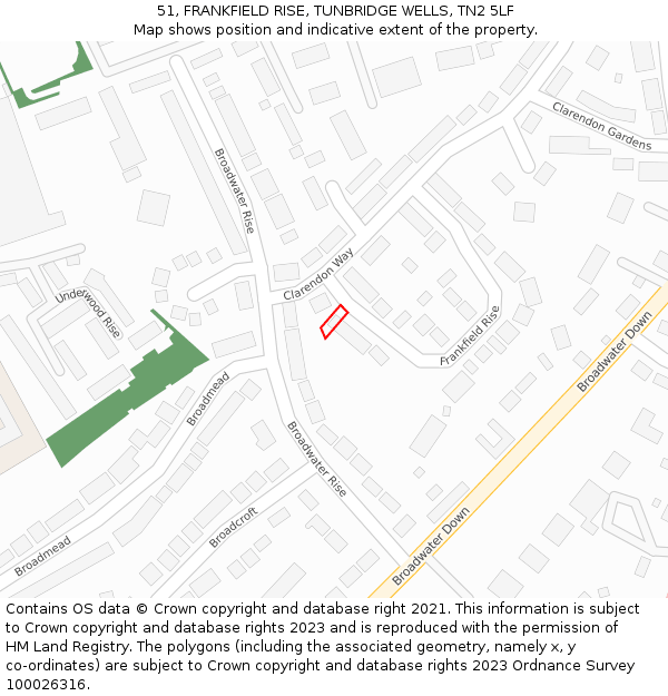 51, FRANKFIELD RISE, TUNBRIDGE WELLS, TN2 5LF: Location map and indicative extent of plot