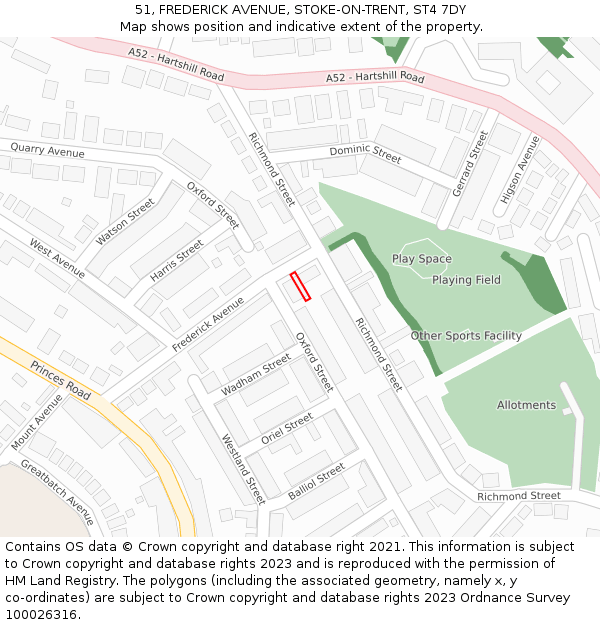 51, FREDERICK AVENUE, STOKE-ON-TRENT, ST4 7DY: Location map and indicative extent of plot