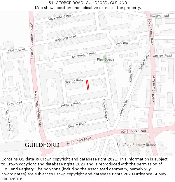 51, GEORGE ROAD, GUILDFORD, GU1 4NR: Location map and indicative extent of plot