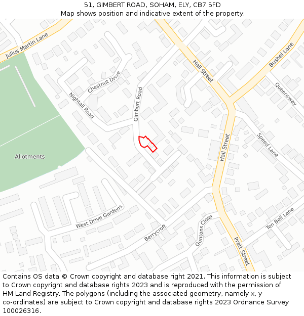 51, GIMBERT ROAD, SOHAM, ELY, CB7 5FD: Location map and indicative extent of plot