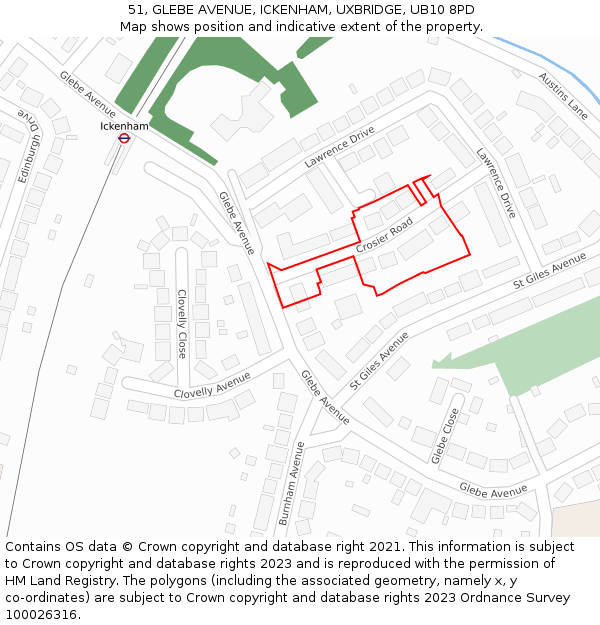 51, GLEBE AVENUE, ICKENHAM, UXBRIDGE, UB10 8PD: Location map and indicative extent of plot