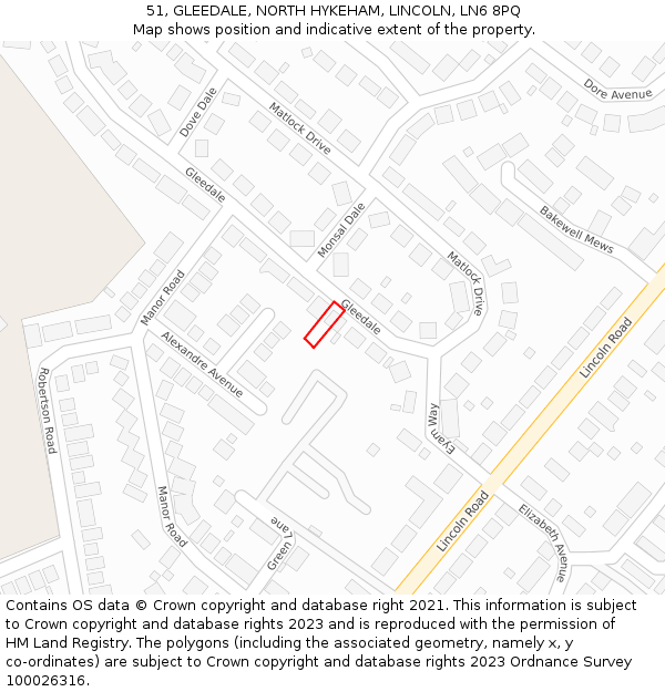 51, GLEEDALE, NORTH HYKEHAM, LINCOLN, LN6 8PQ: Location map and indicative extent of plot