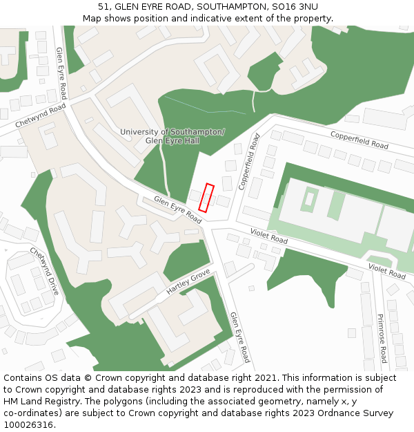 51, GLEN EYRE ROAD, SOUTHAMPTON, SO16 3NU: Location map and indicative extent of plot