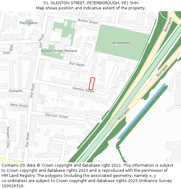 51, GLENTON STREET, PETERBOROUGH, PE1 5HH: Location map and indicative extent of plot
