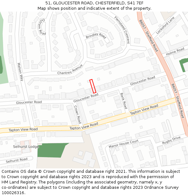 51, GLOUCESTER ROAD, CHESTERFIELD, S41 7EF: Location map and indicative extent of plot