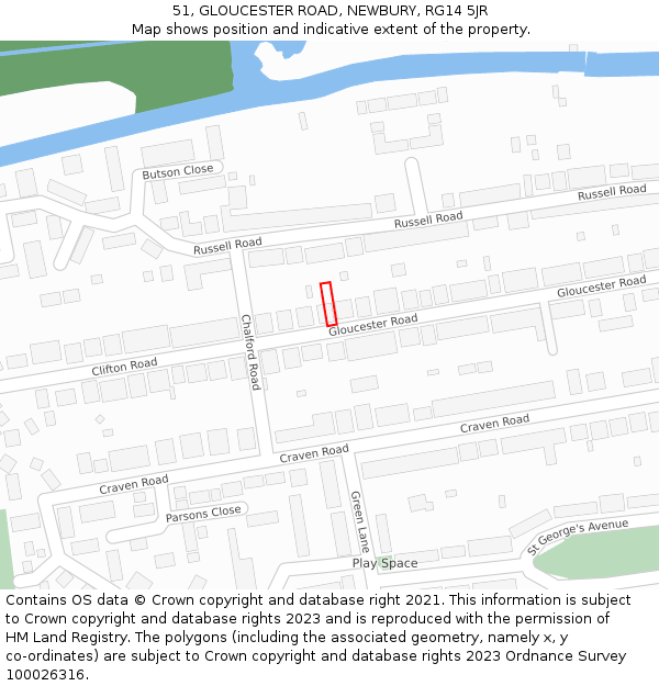 51, GLOUCESTER ROAD, NEWBURY, RG14 5JR: Location map and indicative extent of plot