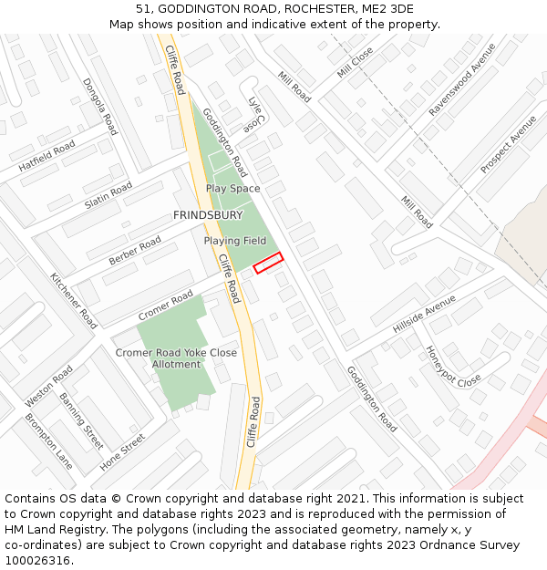 51, GODDINGTON ROAD, ROCHESTER, ME2 3DE: Location map and indicative extent of plot
