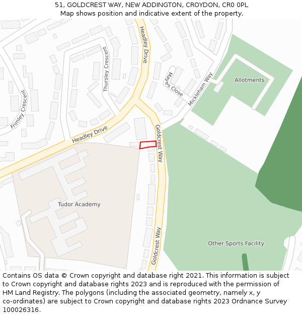 51, GOLDCREST WAY, NEW ADDINGTON, CROYDON, CR0 0PL: Location map and indicative extent of plot