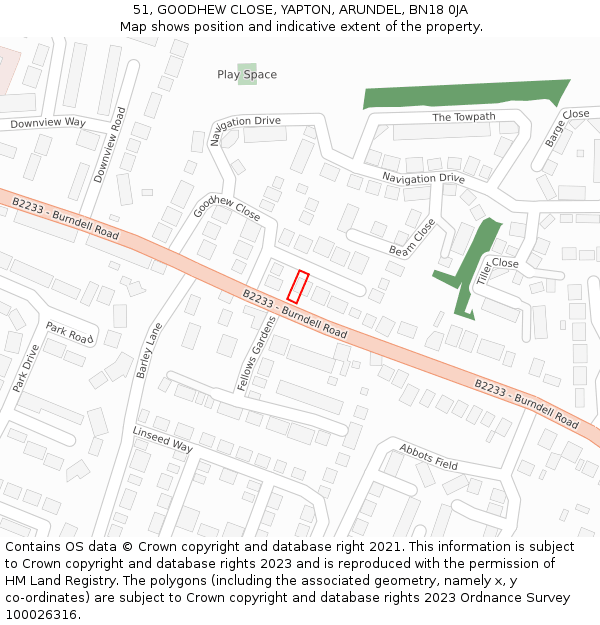 51, GOODHEW CLOSE, YAPTON, ARUNDEL, BN18 0JA: Location map and indicative extent of plot