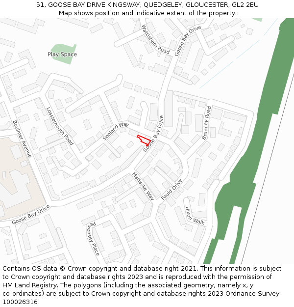 51, GOOSE BAY DRIVE KINGSWAY, QUEDGELEY, GLOUCESTER, GL2 2EU: Location map and indicative extent of plot