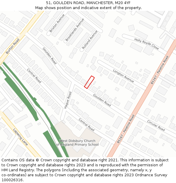 51, GOULDEN ROAD, MANCHESTER, M20 4YF: Location map and indicative extent of plot