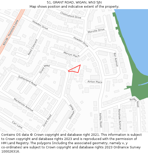 51, GRANT ROAD, WIGAN, WN3 5JN: Location map and indicative extent of plot