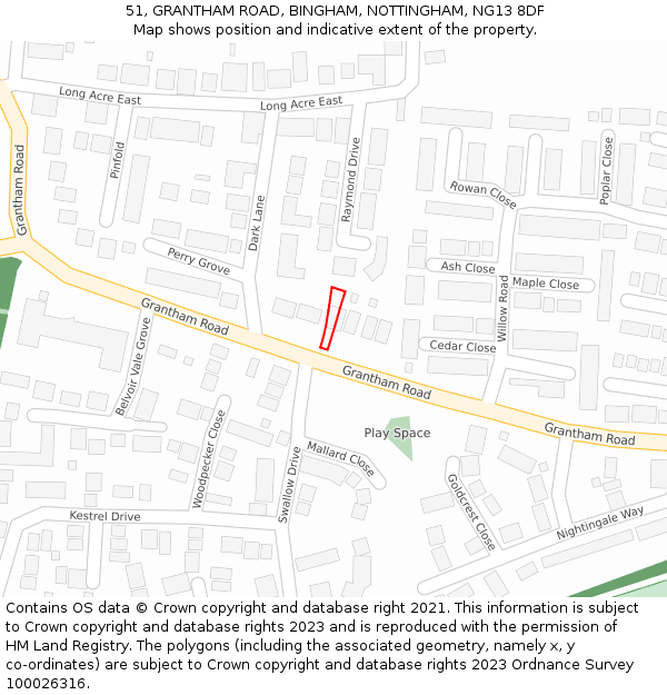 51, GRANTHAM ROAD, BINGHAM, NOTTINGHAM, NG13 8DF: Location map and indicative extent of plot