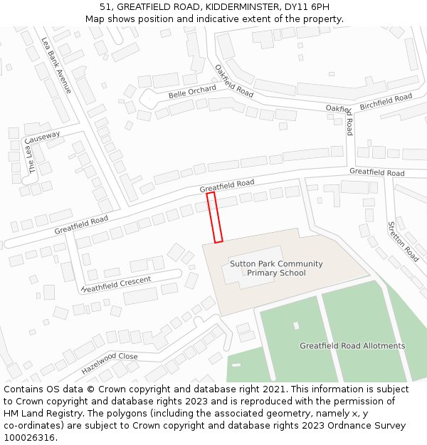 51, GREATFIELD ROAD, KIDDERMINSTER, DY11 6PH: Location map and indicative extent of plot