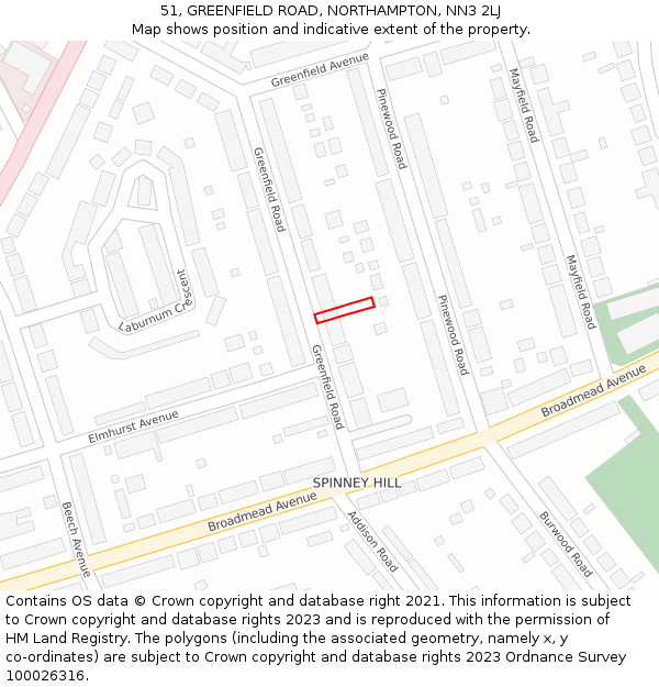 51, GREENFIELD ROAD, NORTHAMPTON, NN3 2LJ: Location map and indicative extent of plot