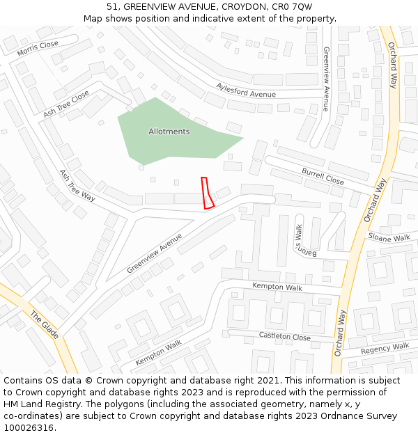 51, GREENVIEW AVENUE, CROYDON, CR0 7QW: Location map and indicative extent of plot