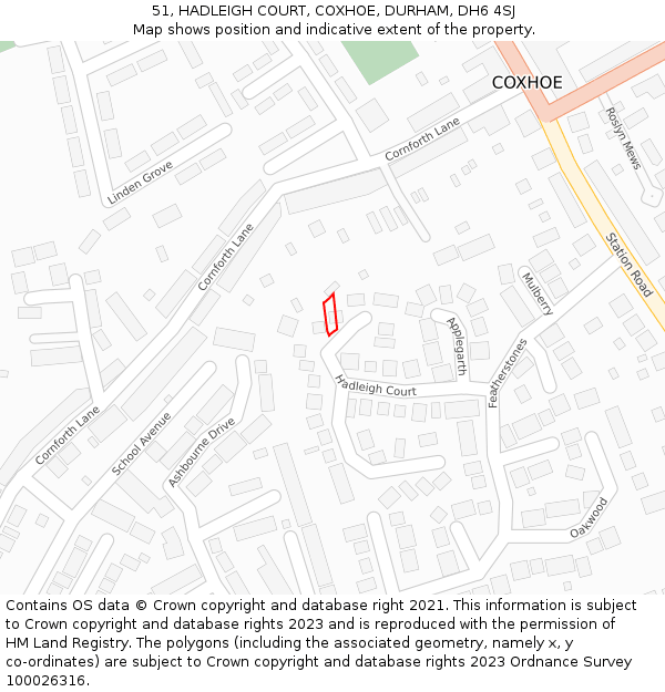 51, HADLEIGH COURT, COXHOE, DURHAM, DH6 4SJ: Location map and indicative extent of plot