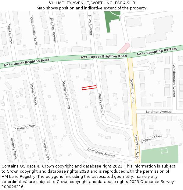 51, HADLEY AVENUE, WORTHING, BN14 9HB: Location map and indicative extent of plot