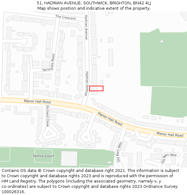 51, HADRIAN AVENUE, SOUTHWICK, BRIGHTON, BN42 4LJ: Location map and indicative extent of plot